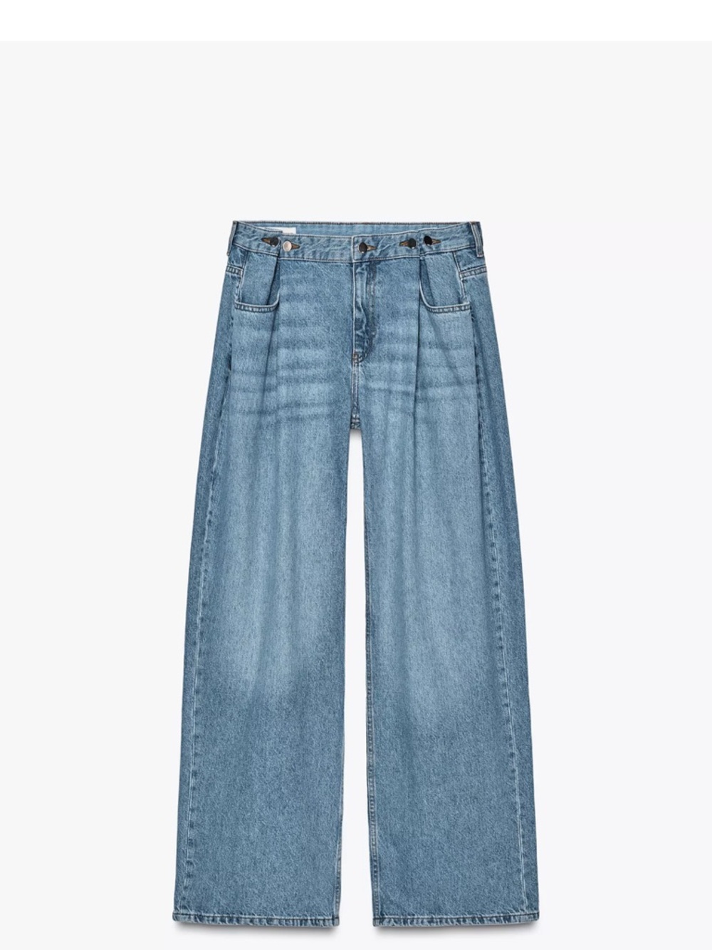 Zara Light Blue Wide-Leg Pleated Jeans